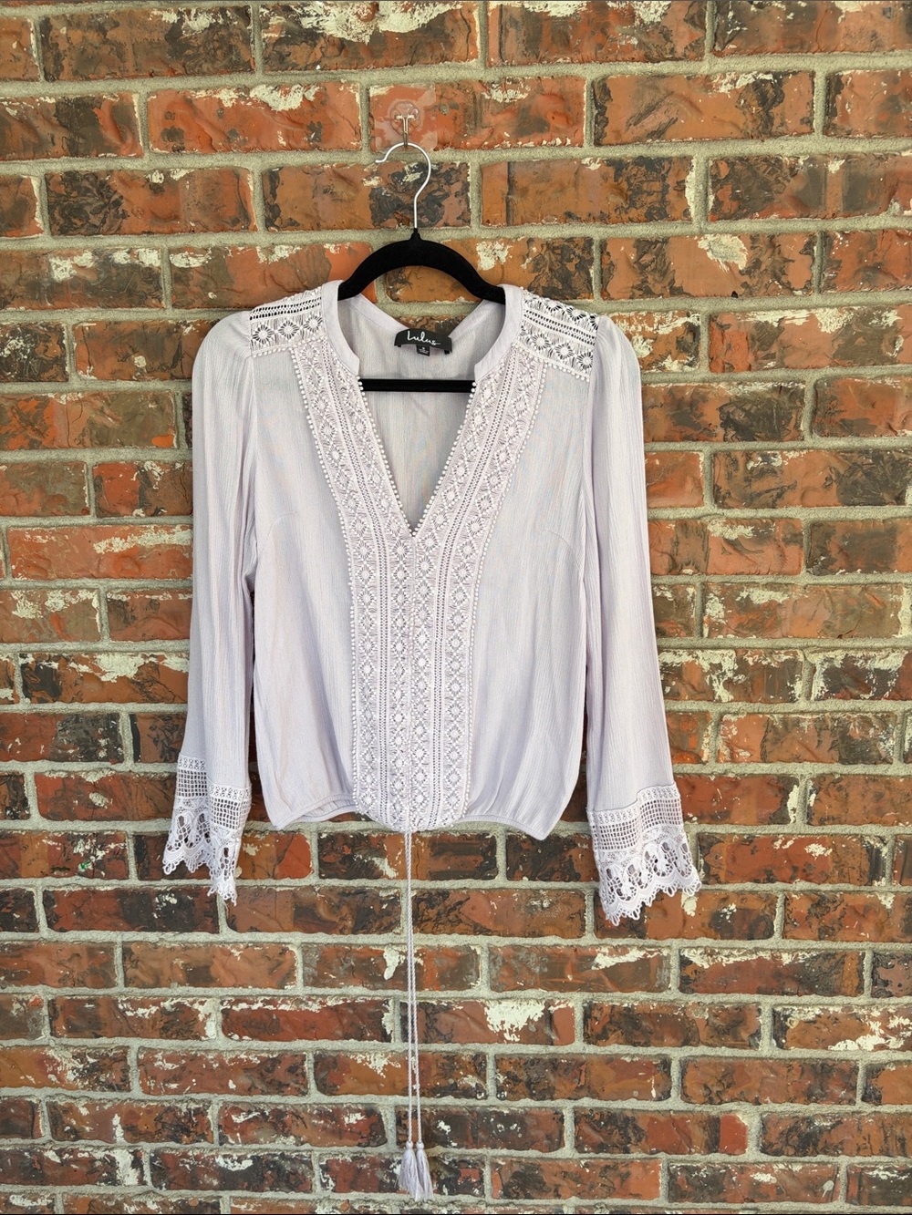 Lulu's Lavender Lace-Trim Peasant Blouse